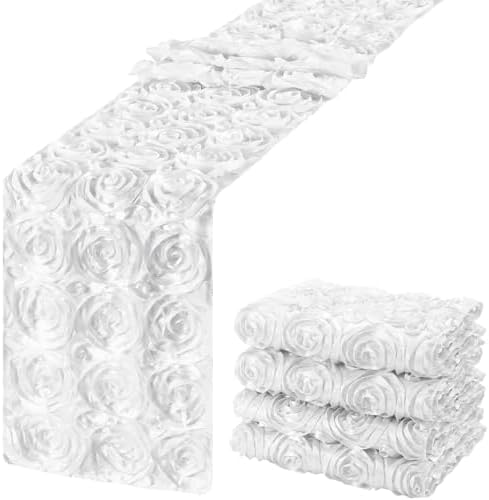 4 Pcs Rosette Table Runner 14x108 Inch for Wedding, White by Unknown