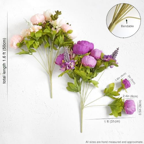 FiveSeasonStuff Mixed Blush Pink & Plum Artificial Peony Set of 2 - Image 4