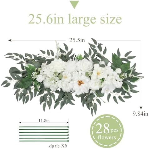 TINGE TIME Flower Garlands, 2 PCS Artificial Eucalyptus Garlands, Handcraft Artificial Rose Garland for Arch Wedding Sweetheart Table Ceremony Backdrop Decorations for Home (IvoryWhite) - Image 2