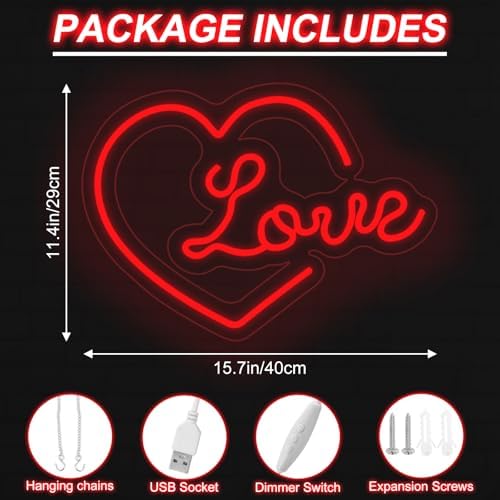Heart Love Neon Sign, Romantic Gift for Lover, Love LED Light - Image 3