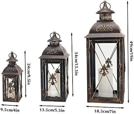 TRIROCKS Set of 3 Decorative Hanging Lantern 9.5/13.5/19" High Vintage Metal Candle Holder with Tempered Glass Perfect for Living Room Garden Yard Patio Parties Events Indoors Outdoors (Black) - Image 6