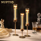 NUPTIO Hurricane Glass Candles Holder, 18 Pcs Gold Taper Candle Holder Bulk - Image 2