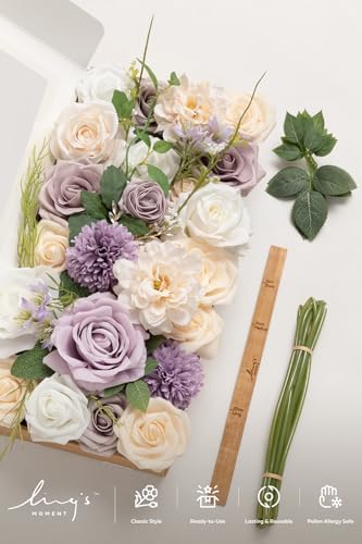 Ling's moment Fake Flowers Box, Lavender & Cream Deluxe Combo - Image 5