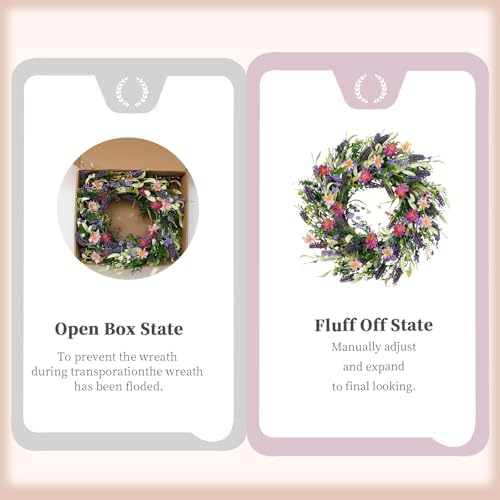 22 Inch Spring Summer Flower Wreaths for Front Door, Artificial Colorful Floral Door Wreaths with Lavender Daisies Green Leaves Farmhouse for Inside Outside Home Window Weeding Decor - Image 4
