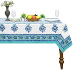 Home Spun & Crafts 48x102 Inches Rectangle Hand Block Print Tablecloth, 100% Cotton, White Blue Floral Table Cloths Washable, Traditional Indian for Dining Outdoor Thanksgiving Halloween Christmas by HomeSpunCrafts