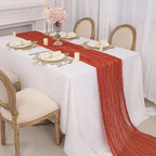 Snowkingdom 6PCS 10Ft Fall Thanksgiving Table Runner Terracotta Rust Cheesecloth Gauze, 120 inch Long Burnt Orange Boho Cheese Cloth for Wedding Bridal Shower Rustic Sheer Table Decorations - Image 2
