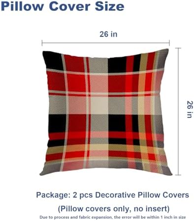 Batmerry Red Blue Abstract Plaid Throw Pillow Covers, Tartan Plaids Traditional Beige Decorative Pillow Covers Digital Printing Blended for Couch Sofa Bed Invisible Zipper 26X26 in(Set of 2) - Image 5