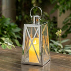 TRIROCKS Stainless Steel Decorative Lantern 12'' H Metal Candle Holder Hanging Candle Lantern with Tempered Glass for Christmas Home Decor Living Room Parties Events Indoor Outdoor(Silver Trapezoid) - Image 3