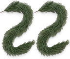 Grooy 6FT Christmas Norfolk Pine Garlands Set of 2 for Mantel Decor by FEELTHENEWWORLD