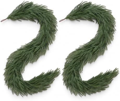 Grooy 6FT Christmas Norfolk Pine Garlands Set of 2 for Mantel Decor by FEELTHENEWWORLD