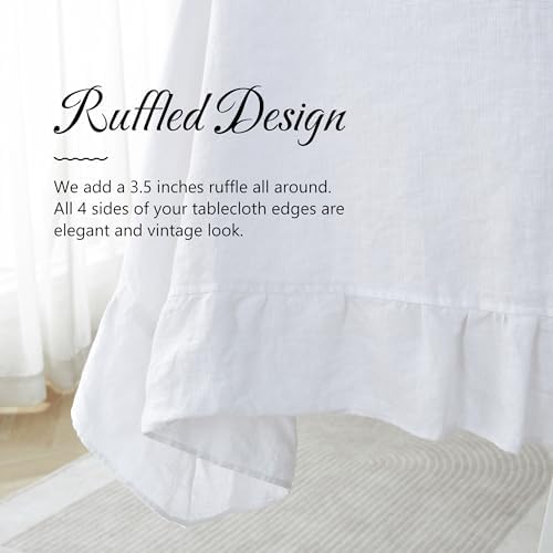 Linen World Ruffle Linen Tablecloth,100% French Linen White Tablecloth 90" x 60" Inch,Washable Rectangular Tablecloth for Dining,Outdoor,Weddings and Restaurants,Decorative Thanksgiving Christmas - Image 3