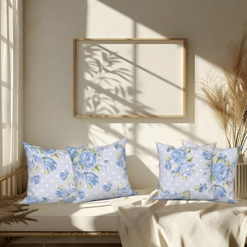 Sky Blue Flower Throw Pillow Covers 24"x24" Set of 4, Countryside Floral Sofa Cushion Cover for Chair Couch Bed Living Room Office Car Garden Patio Farmhouse Indoor Outdoor Decorative - Image 7