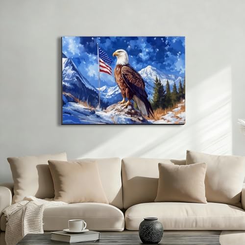 Ship Next Day – Patriotic Canvas Wall Art, American Eagle Pictures, Americana Canvas Prints, Framed Wall Decor, Rustic Farmhouse Living Room Artwork, Large Canvas Prints Made in USA - Image 2