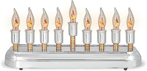 Contemporary Electric Hanukkah Menorah Stainless Steel Hanukkiah with Flickering Bulbs Horizontal Electronic Minorah for Chanukah Flameless Candles or Hanukkah Lights Decorations - Image 6