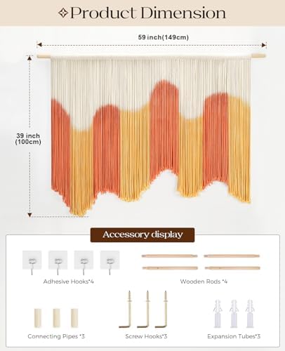 Tempospark Large Macrame Wall Hanging 59" x 39", Handmade Dip-Dyed Macrame Wall Art Tapestry, Boho Wall Hanging for Bedroom Above Bed, Living Room, Apartment, Entryways Decor - Image 5