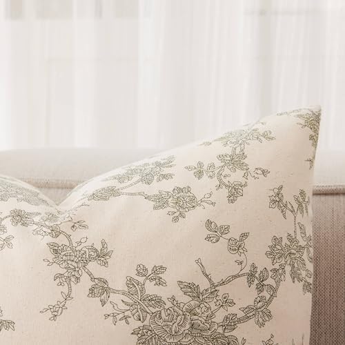 100% Cotton French Pastoral Throw Pillow Covers Set of 2, 24x24 Inch Double Sided/Green, Farmhouse Decorative Cushion Covers for Sofa Bed Living Room Home Decor - Image 2