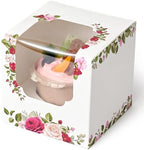 Happyhiram 100 Pack Rose Floral Single Cupcake Boxes with Inserts & Window by HappyHiram