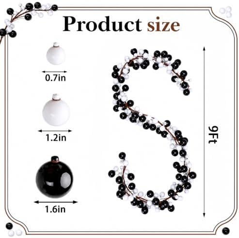 9ft Black White Christmas Ball Garland Ornaments, Gothic Xmas Tree Garland - Image 2