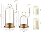 Hurricane Metal & Glass Candle Holder Set of 2 with Timer Candles, Decorative Candlestick Pillar Holder with Clear Glass for Wedding Party Holiday Dining Table Centerpiece Lanter, Gold - Image 2