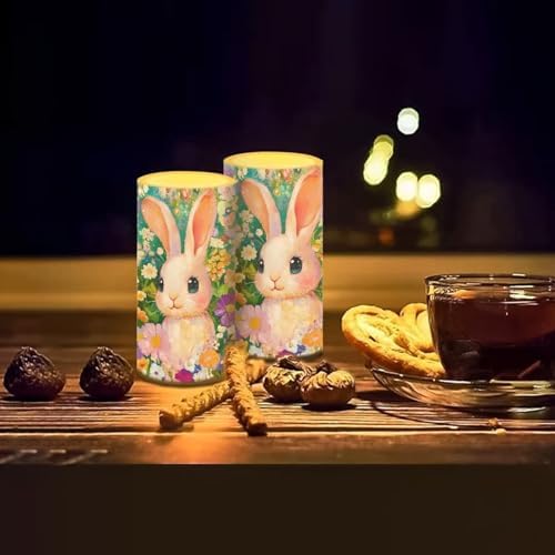Flameless Candles LED Easter Rabbit Daisy Decorative Candles Battery Operated Ornage Flickering Candles with 18-Key Remote Timer Pillar for Home Living Room Party Table Decorations Green - Image 7