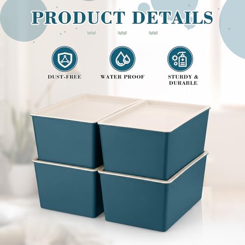 Menkxi 4 Pcs Storage Bins with Lids, Blue, Large - Image 3