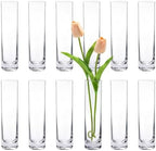 Glass Cylinder Bud Vases for Centerpieces, Set of 12 Clear Small vases,Handmade Slim Flower Vases Wedding Table Decor for Single Rose vases Bulk, Home Aesthetic Desk Decor, Party Decorations,7.5" by ZHAOHAI