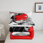 Mount Fuji Quilt Japanese Style Koi Fish Duvet Insert Ukiyo-E Theme Comforter Set Mountain Cherry Blossom Red Sun Ink Painting Down Comforter 3 Pieces with 2 Pillow Cases, King Size Black White - Image 5