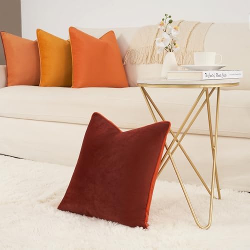 MONDAY MOOSE Decorative Throw Pillow Covers Cushion Cases, Set of 4 Soft Velvet Modern Double-Sided Designs, Mix and Match for Home Decor, Pillow Inserts Not Included (20x20 inch, Orange/Brown) - Image 6