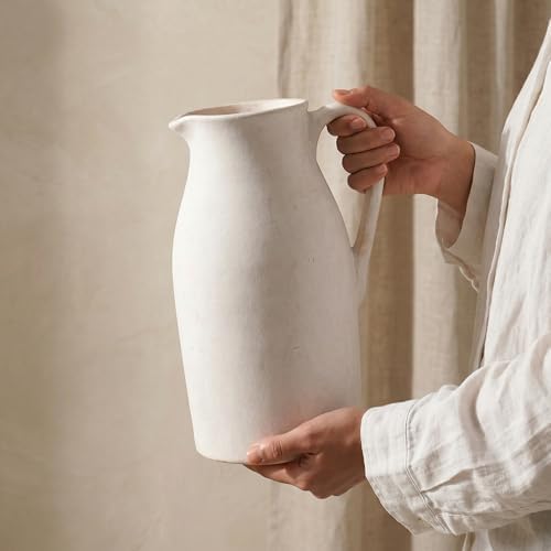 Ceramic Flower Vase with Handles,11" Neutral Tall Clay Beige Terracotta Vases Farmhouse Table Vases with Handle Living Room Decor Rustic Pottery Pots for Home Shelf Coffee Dining Desk Fireplace - Image 4