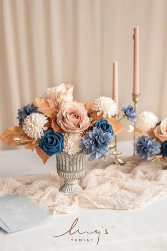 Ling's moment Pink Cream Artificial Dahlias, Wedding Flowers, 25 pcs - Image 2
