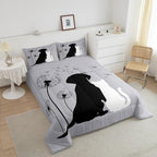 Cute Cat Dog Bedding Sets Twin, Kawaii Puppy Kitten Couple Comforter Set for Girls Boys Kids Teens, Dandelion Botanical Flowers Duvet Set, Cartoon Pet Animals Quilted Comforter with 2 Pillow Covers - Image 4