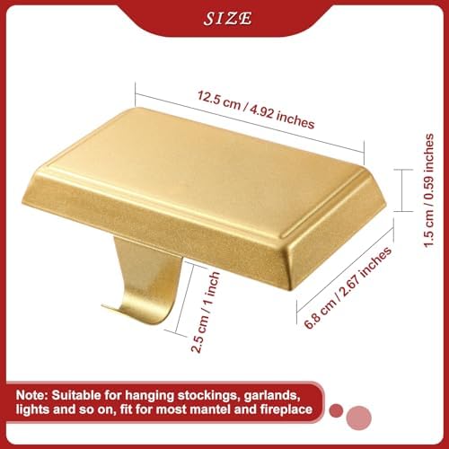 Sunshane 6 Pieces Christmas Stocking Holders Mantel Stocking Hanger Hooks Fireplace Mantle Metal Hang Bases for Xmas Party Decorations (Gold) - Image 2