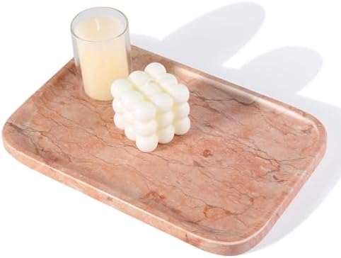 Karibiber Marble Vanity Tray, Bathroom Tray for Countertop, Decoration Dresser Organizer, Perfume, Jewelry Holder, Red Stone Serving for Kitchen Sink Storage(Spring Rose) by Karibiber