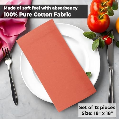 Urban Villa Cloth Napkins 100% Cotton Highly Absorbent Washable Durable Reusable Premium Dinner Napkins Ideal for Gifts for Mothers Day Hotel Farmhouse Parties - Pumpkin (18" x 18", Set of 12) - Image 7