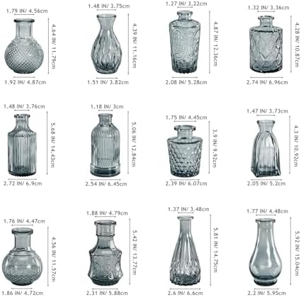 Small Glass Vase Set of 12, Grey Bud Vases for Centerpiece Table Decorations, Boho Vintage Flower Vases in Bulk, Mini Vase Decorative for Wedding Party Baby Shower Birthday Home Decor - Image 7