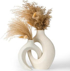 Donut Vase Set of 2, Beige Ceramic Boho Pampas Grass Entryway Decor by Unknown
