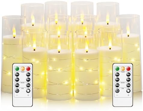 Sasigeiaa Flameless Candles with Embedded Star String - Battery Operated LED Candles, with Remote,12 Ivory Flickering Candles for Christmas, Weddings, Home Decor & Party,(D 2.3"×H 5" 6" 7") by sasigeiaa