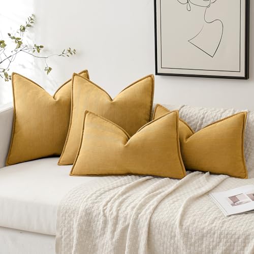 MIULEE Pack of 2 Gold Euro Shams Chenille Pillow Covers 24x24 Inch - Image 4