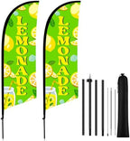 HunnmingRe 2 Green Lemonade Feather Flag Kit, 8ft Advertising Swooper Flag Banner with Pole and Ground Stake for Business Restaurant Advertising Banner for Outside Ground by HunnmingRe