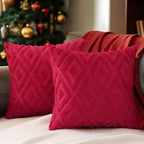 Pallene Fall Red Faux Fur Throw Pillow Covers 26x26 Set of 2 by PALLENE