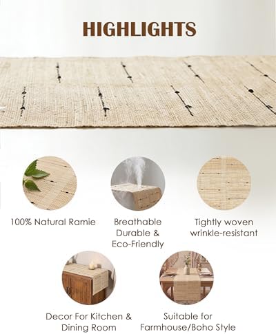 Table Runner, 13.8" × 72", 100% Natural Ramie, Handwoven - Image 2