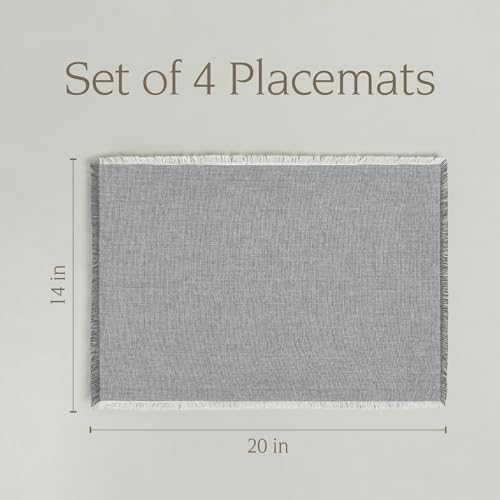 Over&Back Set of 4 Woven Frayed Chambray Placemats - Colorful Dining Table Mat - Hand-Finished Frayed Edges - 100% Cotton - Machine Washable - Kitchen and Home Decor - Grey - 14" L X 20" W - Image 5
