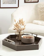Kate and Laurel Lipton Modern Hexagon Tray; 18 x 15.5; Brown and Silver; Decorative Geometric Serving Tray for Storage and Display - Image 6
