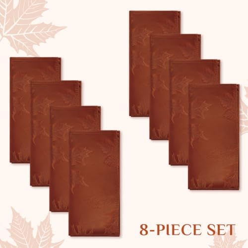 Softalker Fall Jacquard Dinner Napkins 20 x 20 Inch Set of 8, Rust - Image 2