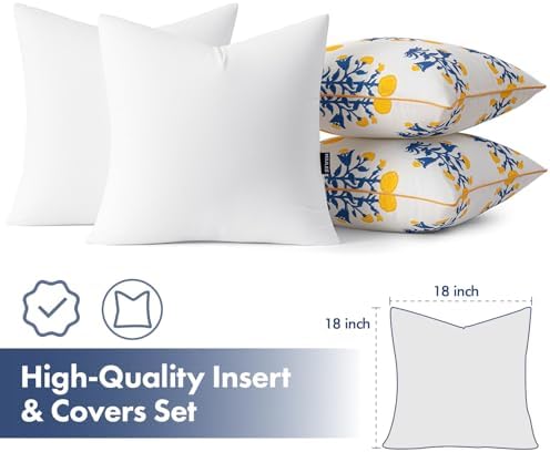 MIULEE Floral Outdoor Pillows Covers with Inserts 18x18 Blue and Yellow - Image 4