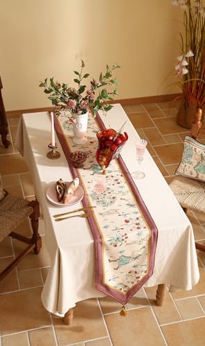 patdrea Designer Idyll Linen Table Runner, Vintage Beige Farmhouse with Ancient Spring Figure and Fruit Trees Pattern Table Mat, Decoration for Kitchen Dining Banquet Christmas ,12"*87" - Image 7