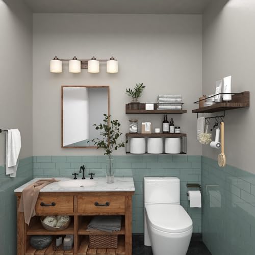 PopiShelves 22.5 inches Bathroom Shelves Over Toilet for Wall, Floating Shelves with Storage Basket Paper Holer for Kitchen Living Room, Bedroom & Classroom, Set of 3 (Dark Brown) - Image 6