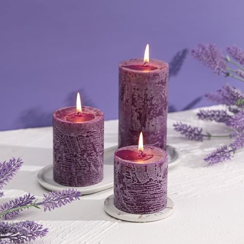 3x6 Inch Purple Pillar Candles Set of 3 - Hand-Poured Unscented Candles, Long Clean Burning, Large Big Candle, Smokeless Dripless Candle for Dinner Table, Wedding, Home, Bathroom, Advent Decor - Image 4