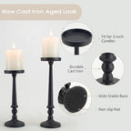 BANOMII Vintage Iron Pillar Candle Holders Set of 2, Rustic Black - Image 4
