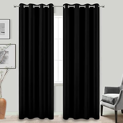 KOUFALL 98 Inch Curtains, Room Darkening Blackout Curtains for Living Room Bedroom 2 Panels 98 Inches Long, Black - Image 3